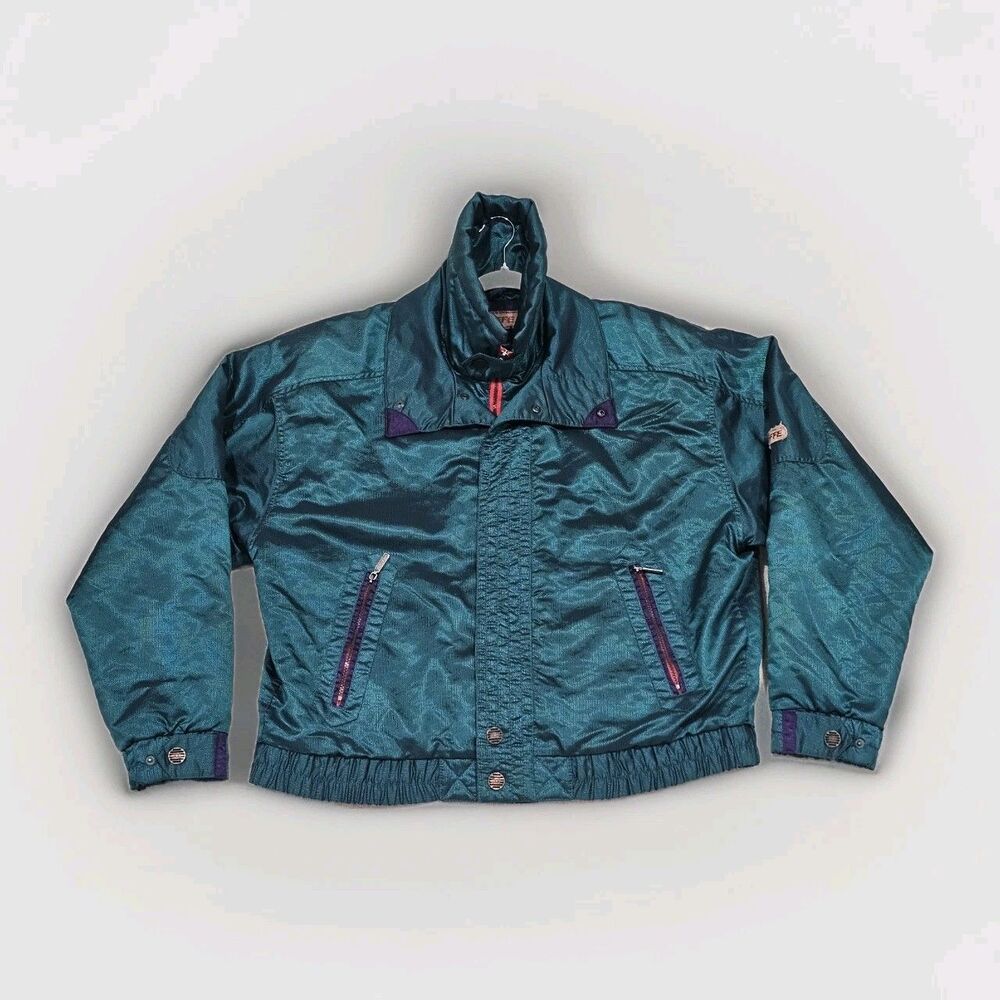 VTG 90s Roffe Men's Colorblock Green Purple Iridescent Ski Zip-up Jacket Sz XL